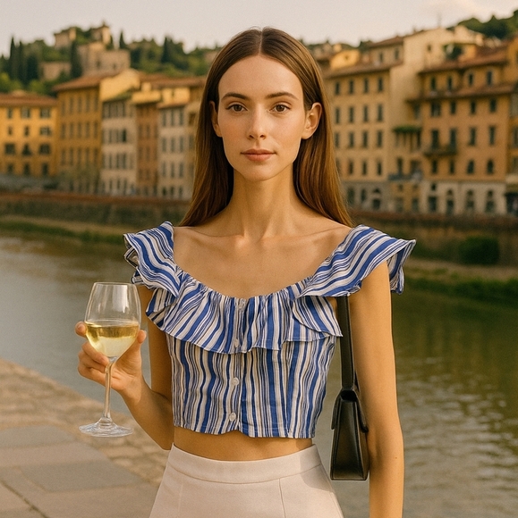 Lauren Ralph Lauren Blue Striped Off The Shoulder Top - Picture 9 of 9